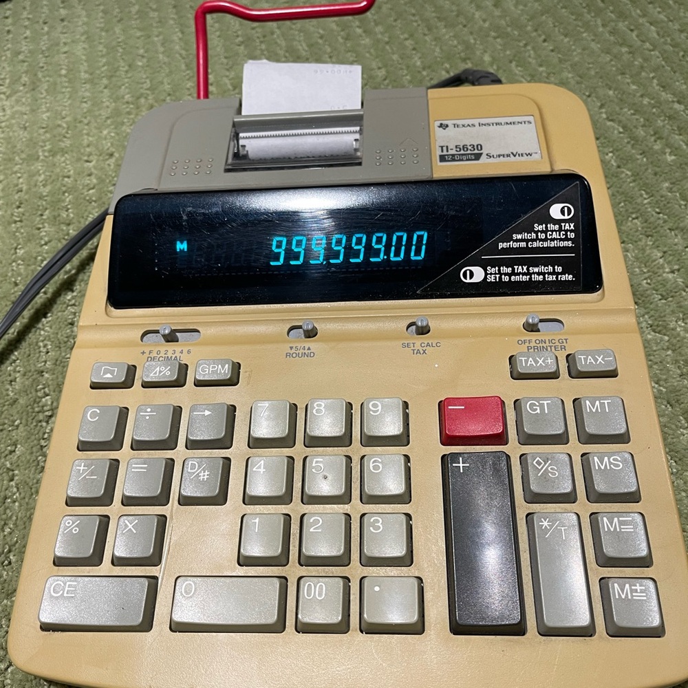 Texas Instruments Tan and Black Desktop Printing Calculator